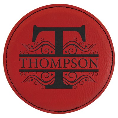 4" Round Red Leatherette Coaster