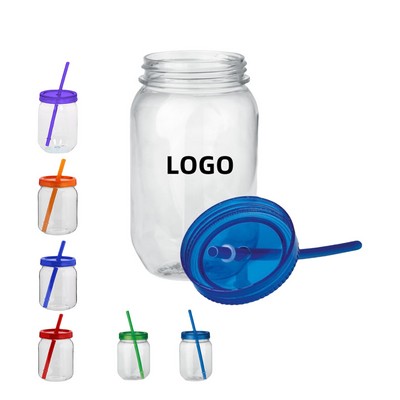 16oz Plastic Mason Jar Mugs With Straw