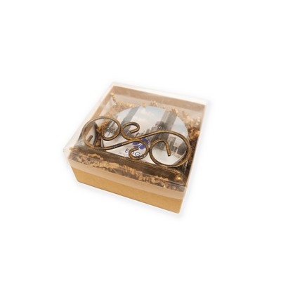 CoasterStone Gold Stand Gift Set w/ 4 Round 4.25" stone coasters