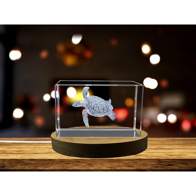 Hawksbill Sea Turtle Engraved Crystal Paperweight - Iconic Reef Dweller Replica