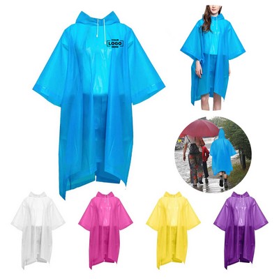 Adult Waterproof Hooded Rain Poncho with Drawstring