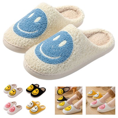 Casual Cozy Smile Face Plush Slippers