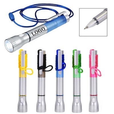 Flashlight With Pen And Lanyard
