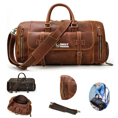 Crazy Horse Leather Travel Bag With Shoe Position