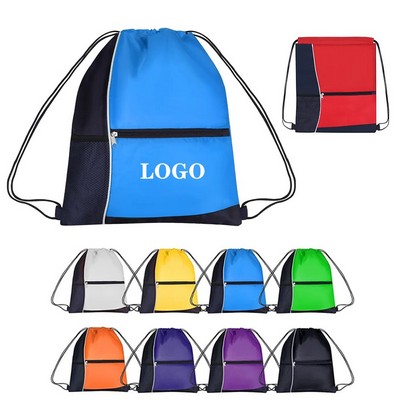 Polyester Cinch Bag with Mesh Pocket