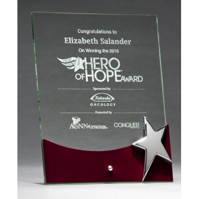Free Standing Glass Award with Gloss Rosewood Accent