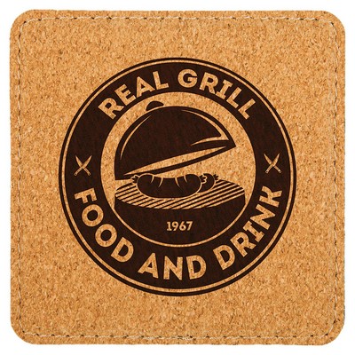 Square Coaster, Cork, Engraved, 4x4"