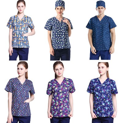 Medical Uniform V-Neck Printing Tops/Pants