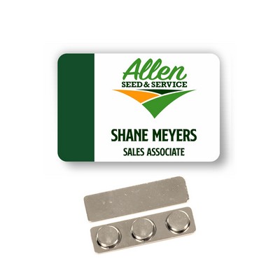 Name Badge - White Plastic, 3x2 inches. Full Color. No Minimums