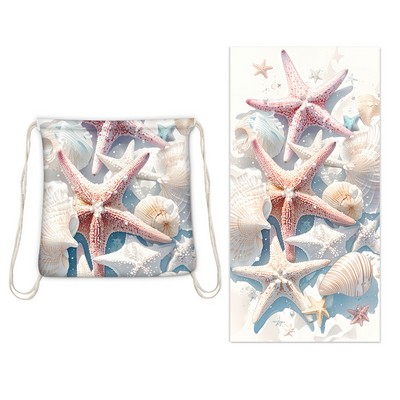 2 in 1 Sublimated Microfiber Beach Towel/Drawstring Backpack 28" x 55"