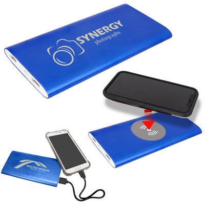 Blue 8000MAH Power Bank & Wireless Anodized Aluminum Charger