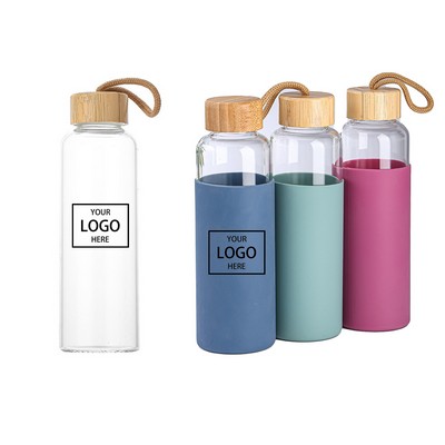 17 Oz. Glass Bottle w/Bamboo Cover Lid & Silicone Sleeve