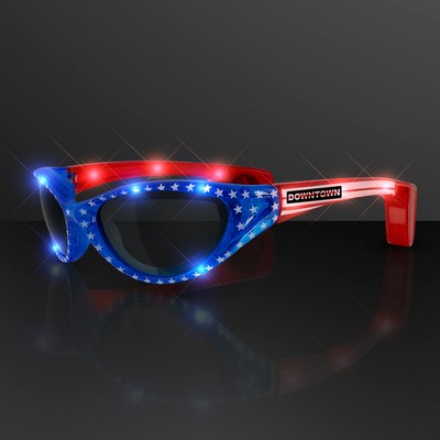 USA Stars & Flag Stripes LED Flashing Sunglasses - Domestic Imprint