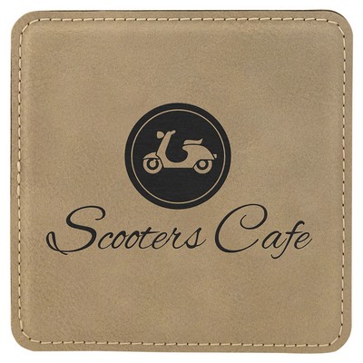 4" x 4" Square Light Brown Leatherette Coaster