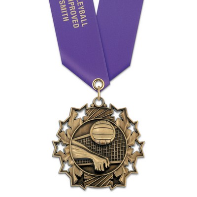 2 1/4" Volleyball TS Medal w/ Satin Neck Ribbon