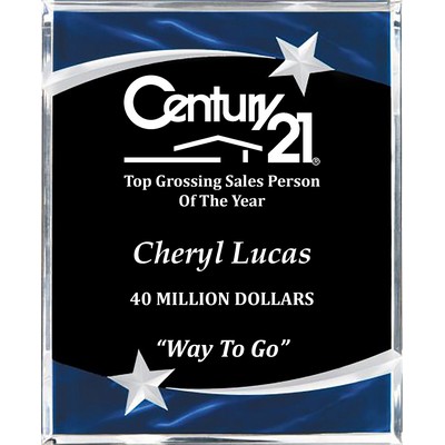 Blue Crystal Edge Shooting Star on Marble Acrylic Plaque Series, Large (9"x12")