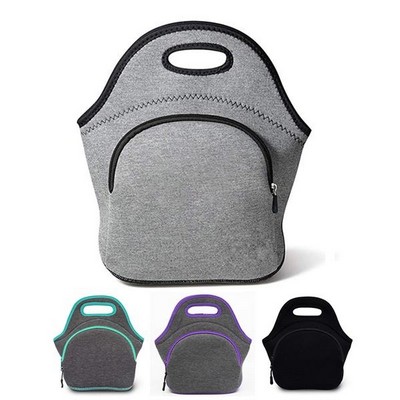 Insulated Neoprene Lunch Bag with Zipper Closure and Handle
