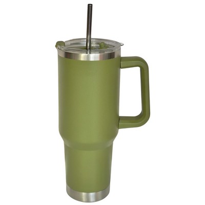 40 Oz. Stainless Double Wall Vacuum Insulated Handle Army Green Travel Mug powder coated