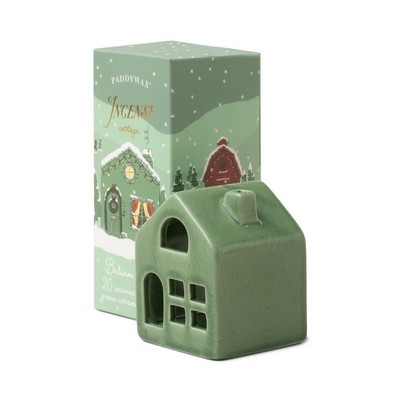 Ceramic Incense Cottage, Green - 20 Count Incense Cones, Balsam & Fir