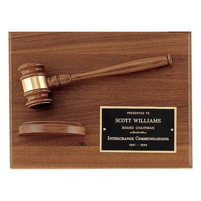 Solid Walnut Plaque w/Gavel,Band & Half Sounding Block