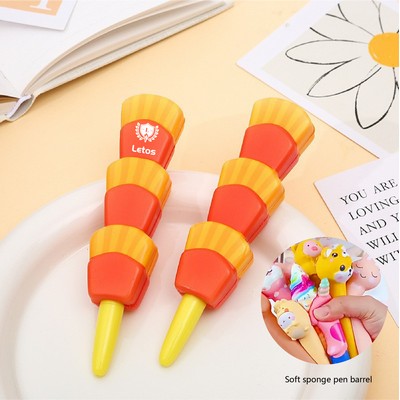 Fried Chips Stress Reliever Pen 2 In 1 Squeeze Toy Pen PU Foam Gel Ink Pen