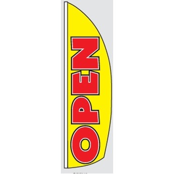 12' Poly-Knit Stock Feather Flag w/Pole Kit (Open w/Yellow Background)