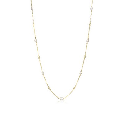 Diamondlite Cubic Zirconia and Genuine Pearl Adjustable Station Necklace - Gold