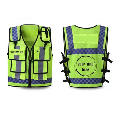 Reflective Safety Vest w/ Multi Pockets and Zipper