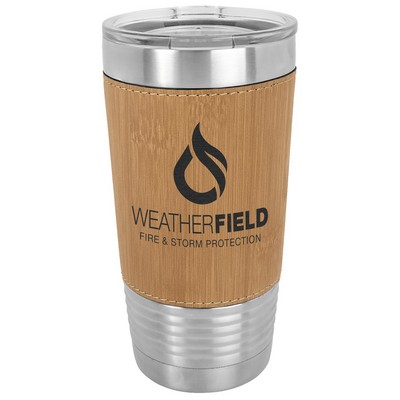 Polar Camel 20 oz. Bamboo Laserable Leatherette Polar Camel Tumbler with Clear Lid