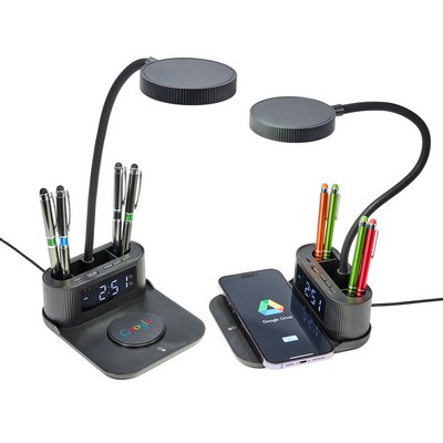 Solantis: A 15W wireless charger, desk lamp, pen holder, and alarm clock - all in one.