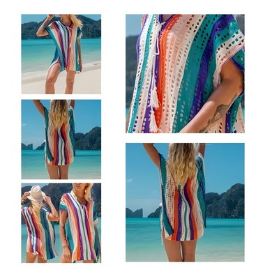 Rainbow Hollow Crochet Knitted Beach Bikini Coverup