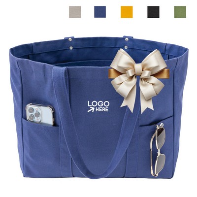 Custom Canvas Tote Bag With Bow And Side Pockets