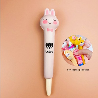 Bunny Stress Reliever Pen 2 In 1 Squeeze Toy Pen PU Foam Gel Ink Pen