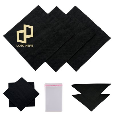 9.8 x 9.8 Inch Wave Pattern Gold-Foiled Black Napkin