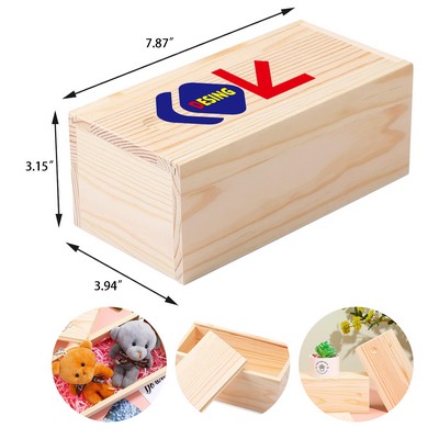 7.87 x 3.94 x 3.15 Inch Unfinished Wood Box with Sliding Lid Small Wooden Storage Crates Container