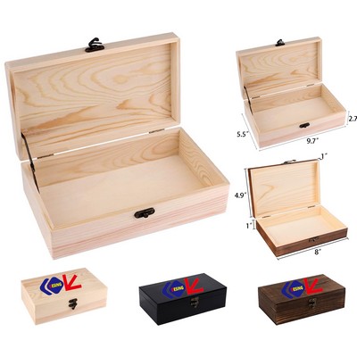 9.7x5.5x2.7 Inch Unfinished Wooden Keepsake Box with Hinged Lid