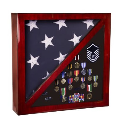 Rosewood Piano Finish Flag & Memorabilia Display Case, 17 3/4" x 17 3/4"
