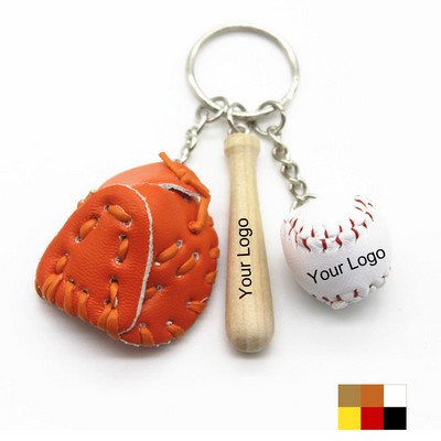 Custom 3/4"Baseball Bat Glove Set Keychain