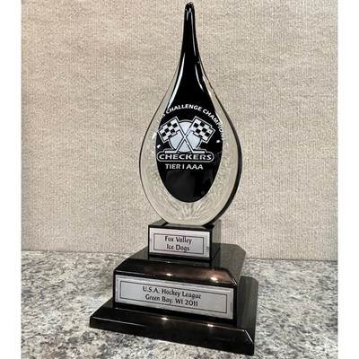 15.5" Black and Clear Art Glass Teardrop with Base