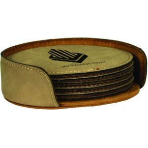 4" Round Light Brown Leatherette Coaster Set