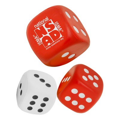 Union Printed - 2.75 inch Dice Shaped Stress Balls Reliever with 1-Color Logo