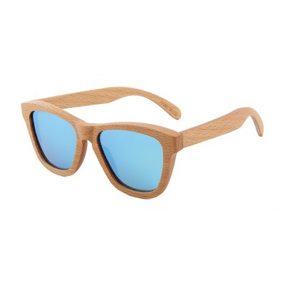 Beech Wood Sunglasses - Ice-Blue Mirror Polarized Lenses - Beech Wood Frames