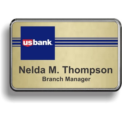 Bright Silver Plastic Framed Badge w/Brushed Gold Metal Insert (2"x 3")