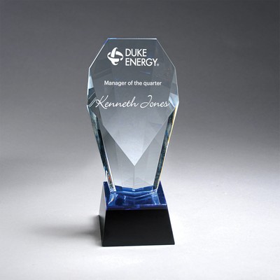 Multi-Faceted Clear Crystal with Blue and Black Base (3.5"x7.75"x2.75")