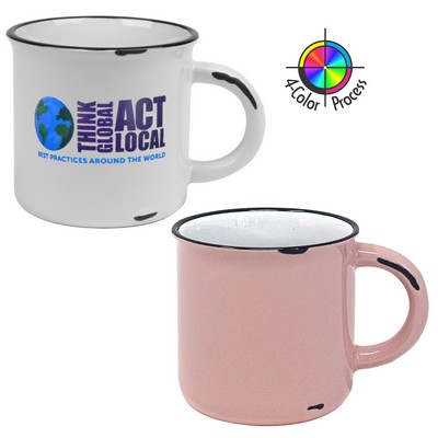 15 Oz. Pink/White w/Black Trim Vintage Distressed Western Mug (4 Color Process)