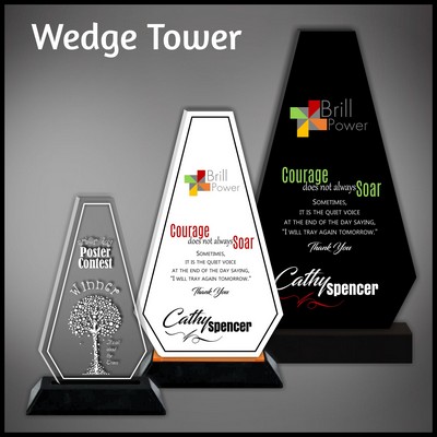 12" Wedge Tower Clear Budget Line Acrylic Award on a Black Base