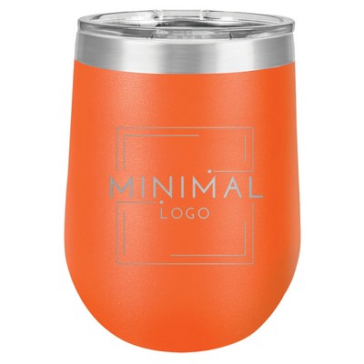 Orange Stemless Tumbler, 12 oz. Insulated Polar Camel with Clear Lid