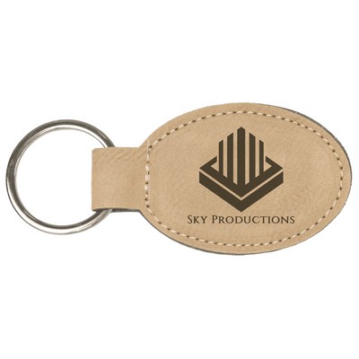 3" x 1.75" Light Brown Leatherette Oval Keychain