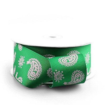 Green Ribbon w/Pink Paisley Print