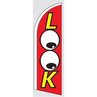 8' Poly-Knit Stock Feather Flag w/Pole Kit (Look Eyes w/Red Background)